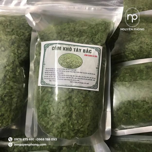 in tem nhãn cốm khô tây bắc